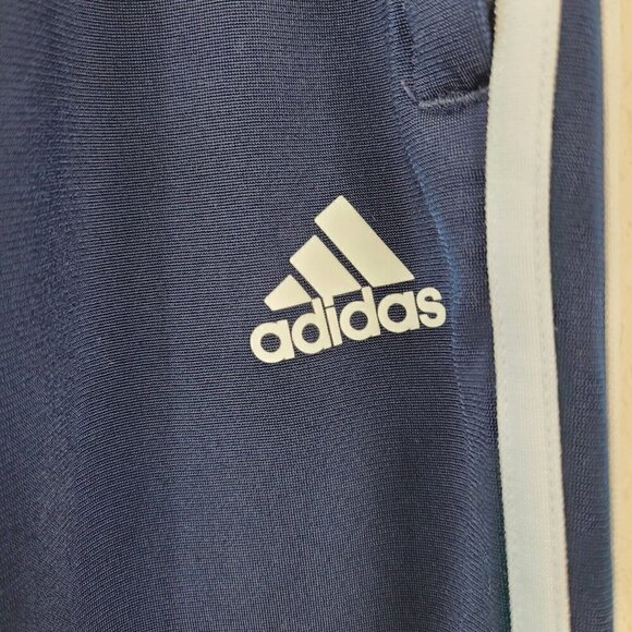Adidas Sz Large Classic Track Pants Navy Blue Triple Stripe Pull Cord Cuffs VGC - Picture 3 of 6